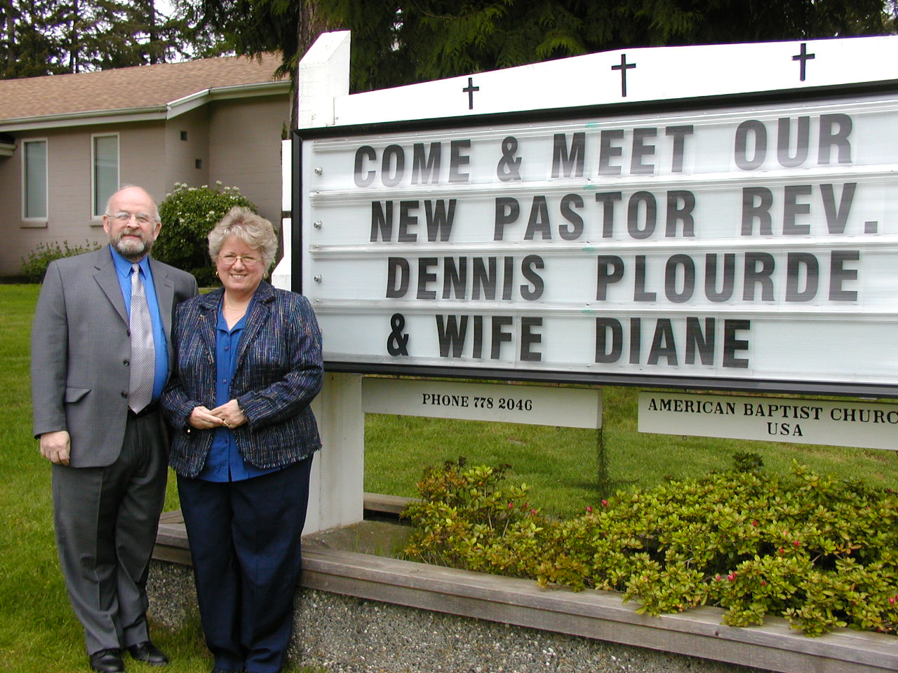 Dennis and Diane Plourde with Church Reader Board